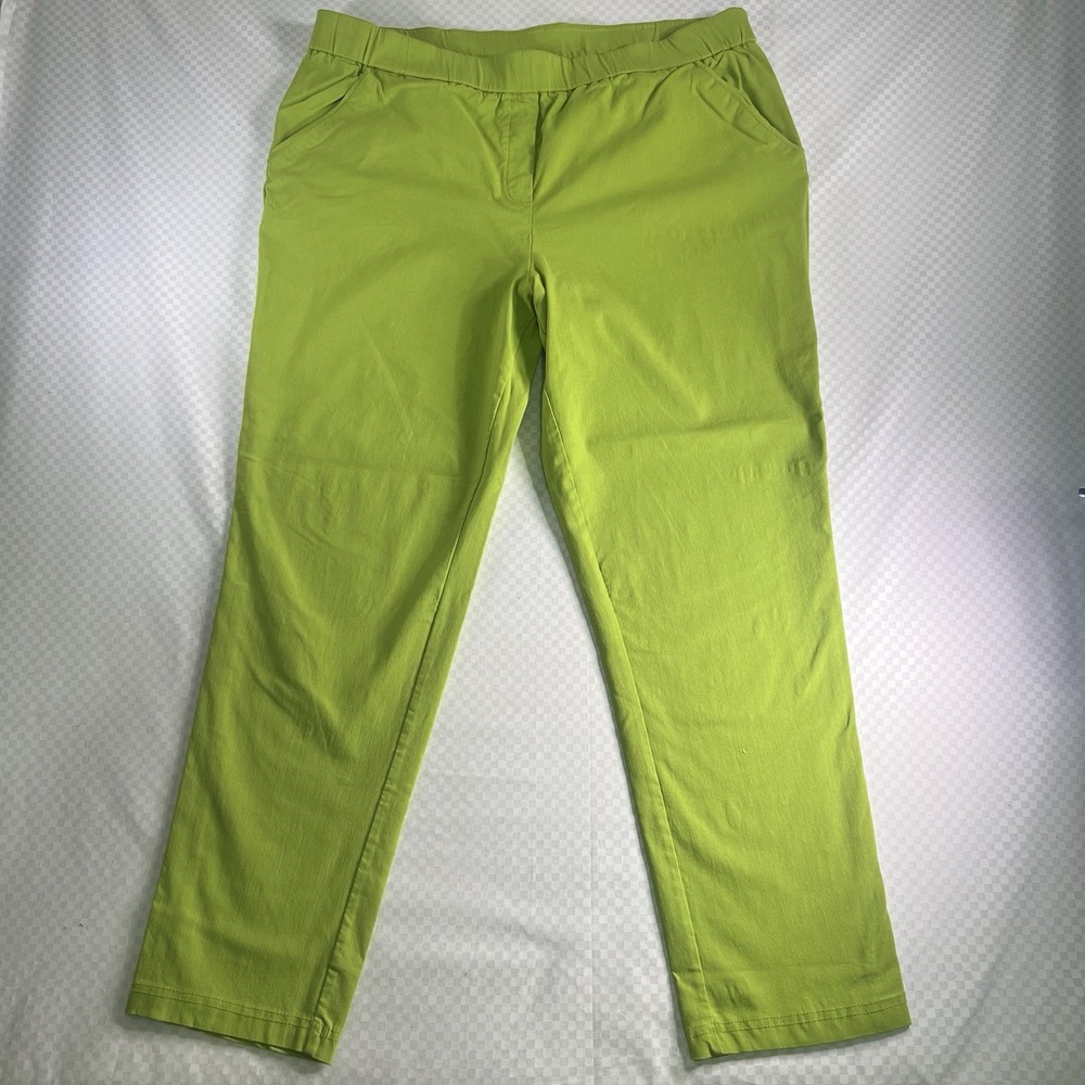 Joan Rivers Petite Stretch Twill Straight Leg Ankle Pants Green 16 Elastic Waist